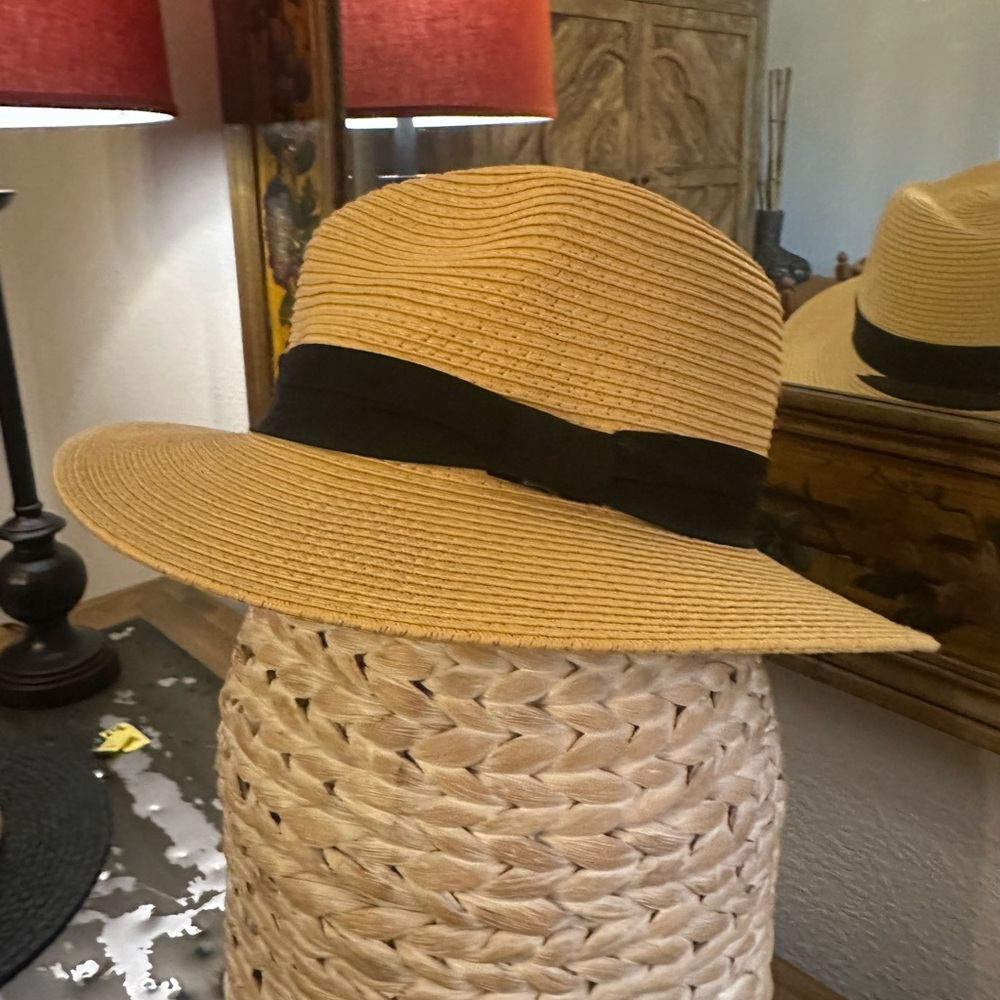 Target Tan Wide-Brim Hat with Black Ribbon